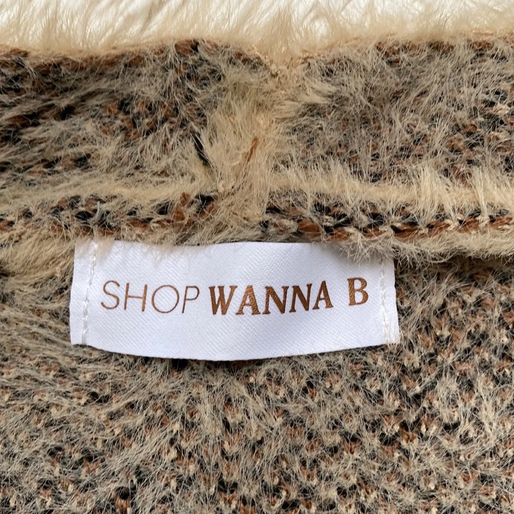 Wanna B Leopard Eyelash Open Cardigan 💗 Tan Brown & Black - Picture 12 of 13